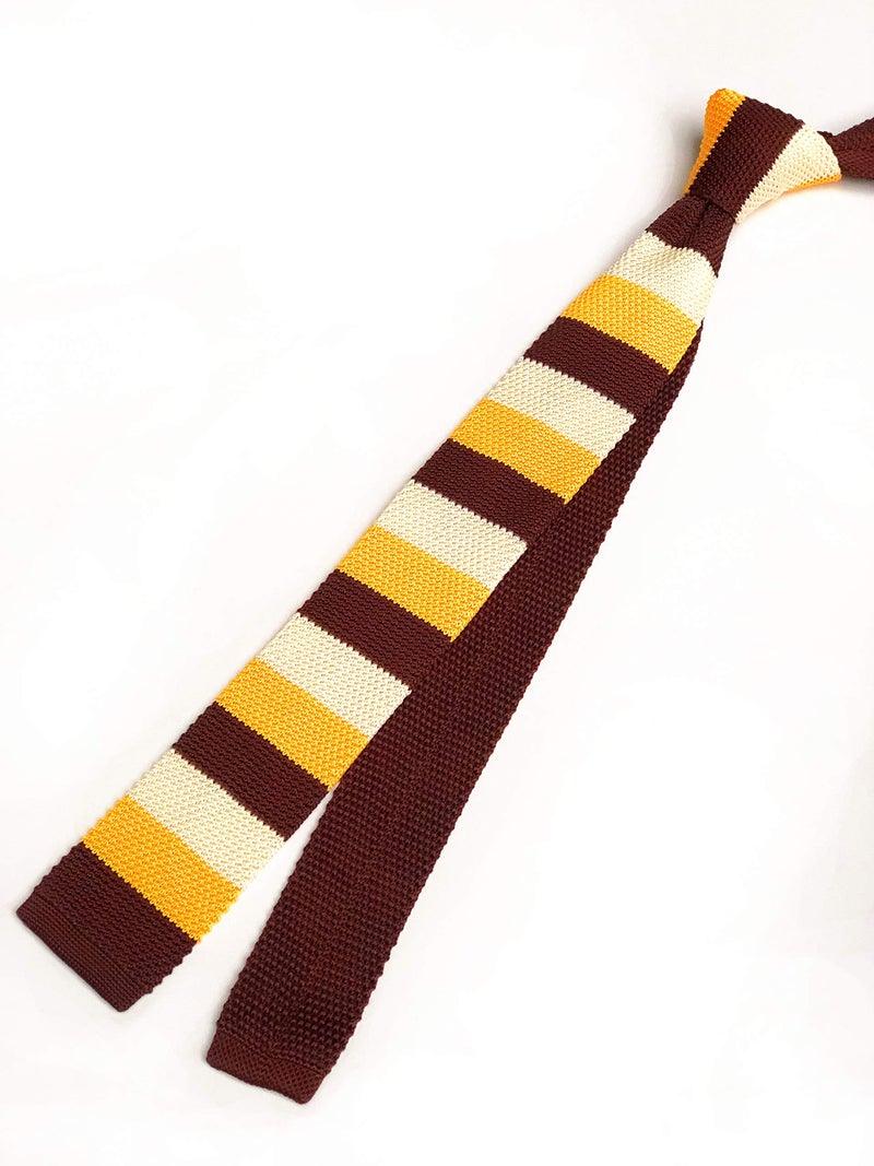 Elfeves Men's Yellow Brown Jacquard Silk Ties Vintage Knit Skinny Designed Designer Necktie For Wedding Business - Image 4